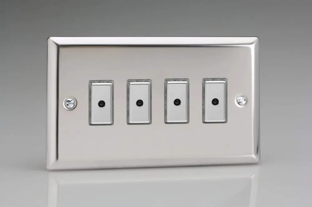 Varilight JCE104 Vintage Mirror Chrome 4 Gang V-Pro Remote/Touch Master LED Dimmer 0-100W