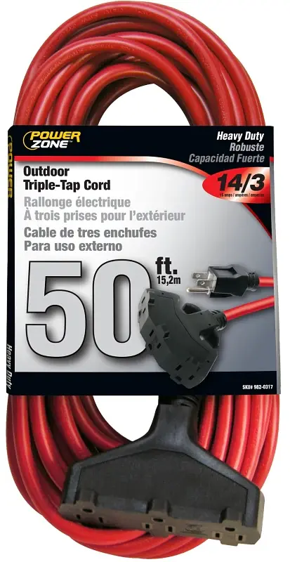 PowerZone OR614730/606730 Extension Cord, 14 AWG Cable, 50 ft L, 125 V, Ruby