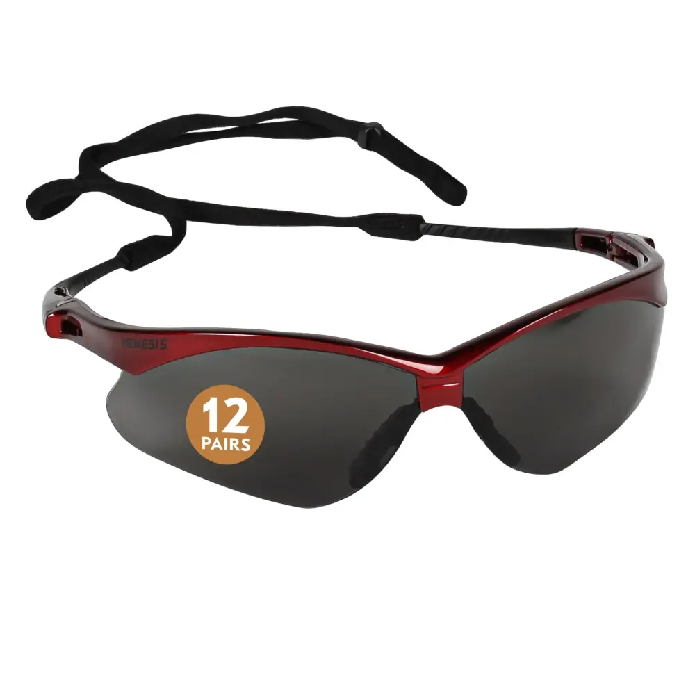 KleenGuard V30 Nemesis Safety Glasses (22611), Smoke Anti-Fog Lens, Ruby Frame, 12 Pairs / Case