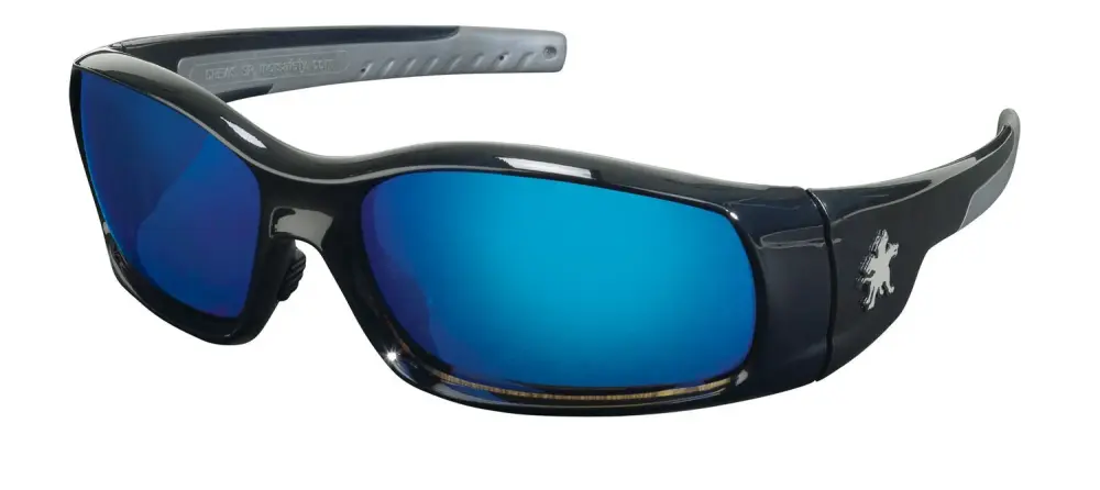 MCR Safety Crews SR118B Swagger Brash Look Polycarbonate Dual Lens Glasses Glossy Black Frame and Blue Diamond Mirror Lens...