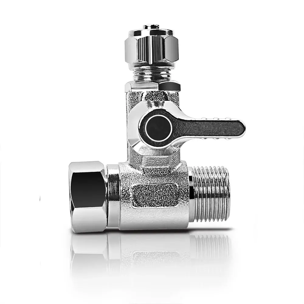 NSF Certified Frizzlife Warm alloy Feed Water Adapter RO Water Filters, Ice Maker-3/8", 3/8" comp and 1/4"OD comp
