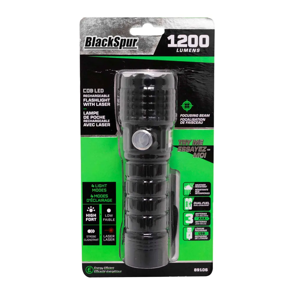 COB LED Rechargeable Flashlight Laser, 1,200 lm