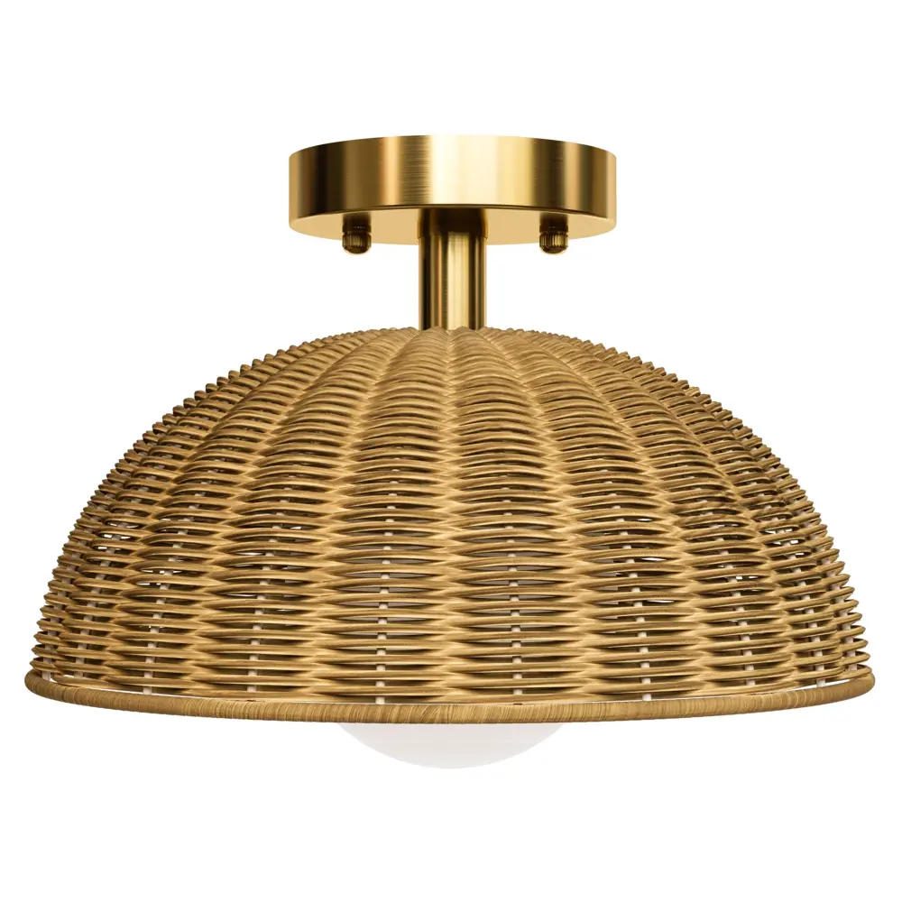 12'' 1-Light Farmhouse Rattan Plait Dome Semi Flush Install Lighting Living Room/Bedroom #28022