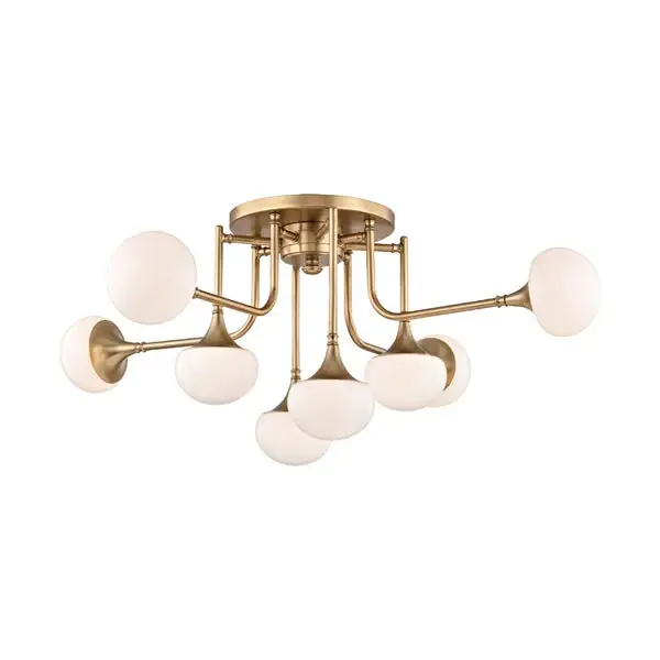 Fleming 8 Airy Semi Flush Light - Aged Brass