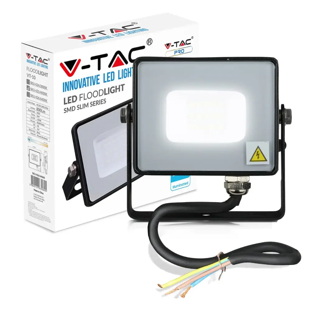 String Patio V-TAC LED Floodlight Outdoor 10W Flood Lights Outdoor | 800 Lumens LED Work Light | Sealed IP65 | Day White 4...