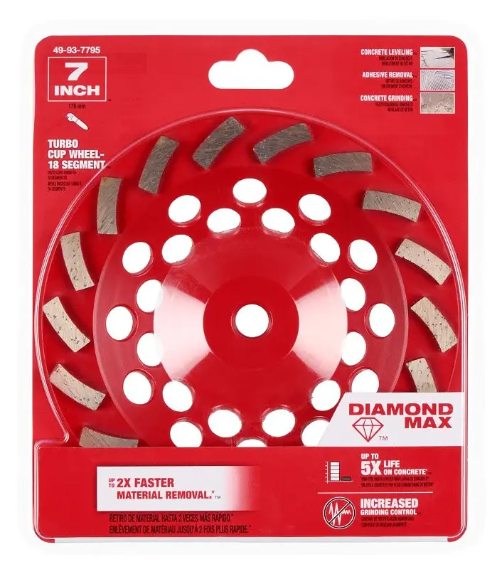 Milwaukee DIAMOND MAX 49-93-7795 Turbo Cup Wheel, 7 Dia, 1-1/2 Dense, 5/8-11 Arbor, Diamond Abrasive