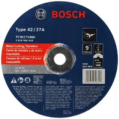 Bosch Efficient 9 Inches 5/64 Inches 7/8 Inches Arbor Type 27A (ISO 42) 46 Grit Rapido™ Fast Metal/Stainless Cutting Abr...