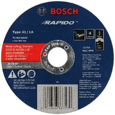 Bosch 4 Inches .040 Inches 5/8 Inches Arbor Type 1A (ISO 41) 60 Grit Rapido™ Fast Metal/Stainless Cutting Abrasive Wheel...