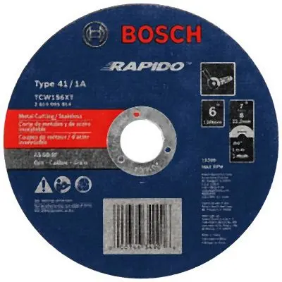 Bosch 6 Inches .040 Inches 7/8 Inches Arbor Type 1A (ISO 41) 60 Grit Rapido™ Fast Metal/Stainless Cutting Abrasive Wheel...