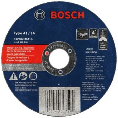 Bosch 4 Inches x .045 Inches 5/8 Inches Arbor Type 1A 46 Grit Metal Cutting Grinding Wheel, 2610065820