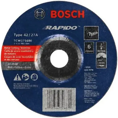 Bosch 6 Inches 1/16 Inches 7/8 Inches Arbor Type 27A (ISO 42) 46 Grit Rapido™ Fast Metal/Stainless Cutting Abrasive Whee...