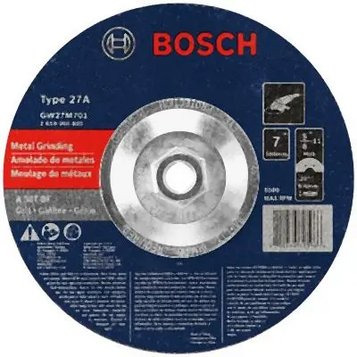 Bosch 7 Inches 1/4 Inches 5/8-11 Inches Arbor Type 27 30 Grit Grinding Abrasive Wheel, 2610065835
