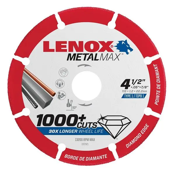 LENOX Rapid Diamond Cutoff Wheel, Angle Grinder, 4.5" X 7/8", 1972921