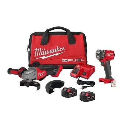 Milwaukee Chemical-Resistant M18 Fuel Space-saving Impact Ratcheting Wrench and Grinder 2-Tool Combo Kit, 2991-22