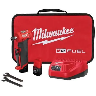 Milwaukee M12 Fuel Right Angle Round Die Grinder 2 Battery Kit, 2485-22