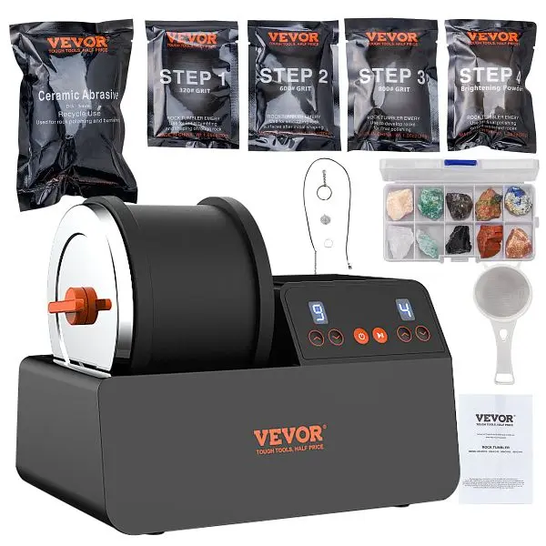 VEVOR Improved Rock Tumbler Kit 3lb Rock Polisher Rough Gemstones 4 Polishing Grits, YSDMJCFKSJ3LBZR69V5