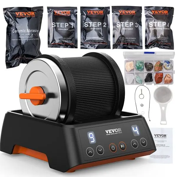 VEVOR No-Tool Rock Tumbler Kit, Jet Black, YSDMJZFKSJ1LBNV24V5, 840349921341