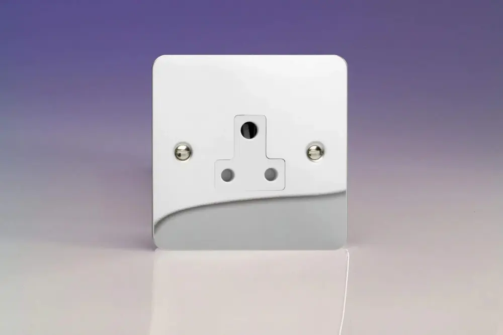 Varilight 1-Gang one-only, 5 Amp Round Pin Socket, Ultra Flat Polished Chrome Effect XFCRP5AW