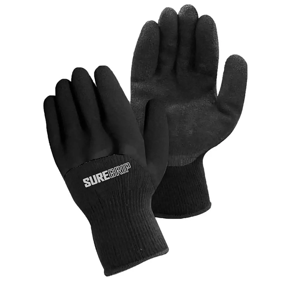Fleece-Lined Gloves Latex-Coated Palm and Knuckles, Roomy (Black)