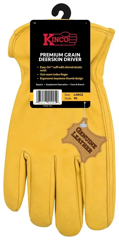 Kinco 90W-M Gloves, Women's, M, Keystone Thumb, Easy-On Cuff, Grain Deerskin Leather, Gilded