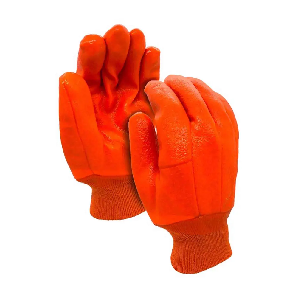 Orange Safety Gloves Coated PVC and Lined Cozy fabric, One Size