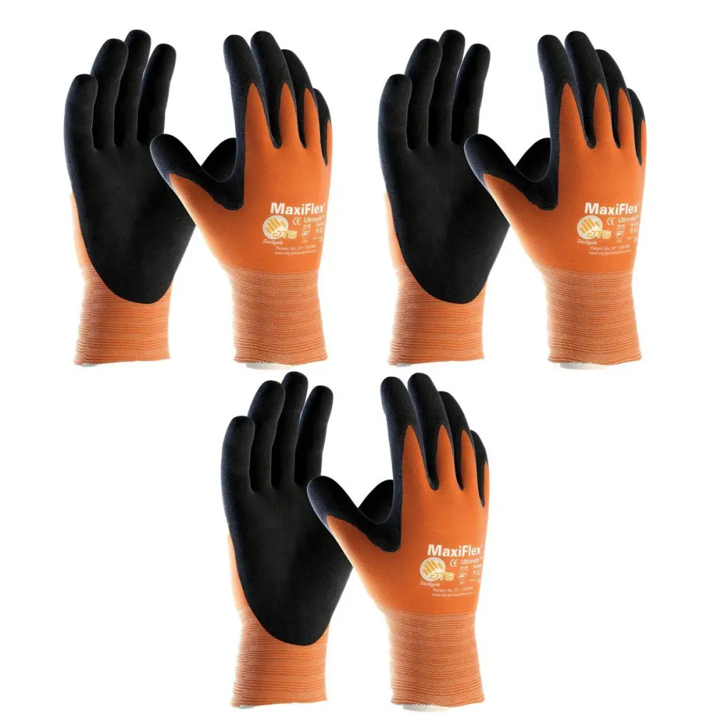 PIP unisex-adult Pip3 Pack MaxiFlex Peak Hi-Vis Orange Work Gloves 34-8014 Sizes Small-X-Large (Medium)