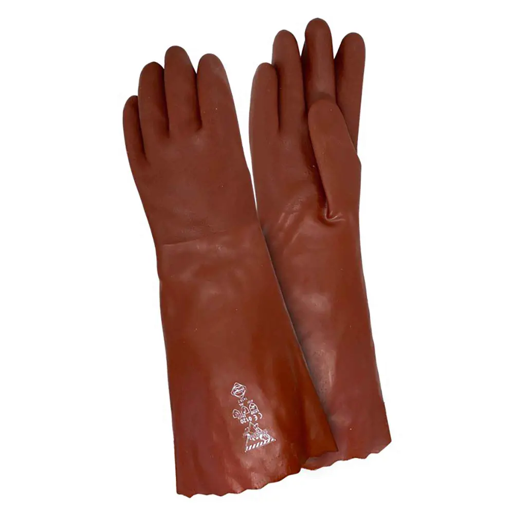 Red Long-Sleeved PVC Gloves Double-Coated Palms, One Size