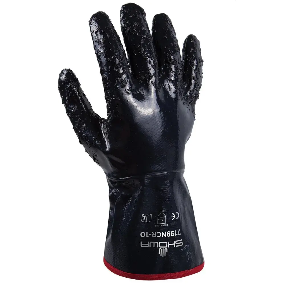 SHOWA 7199NC Fully-Coated Nitrile Glove, Smooth Grip, Cotton Jersey Liner, Reinforced Gauntlet Cuff, General Purpose Work,...