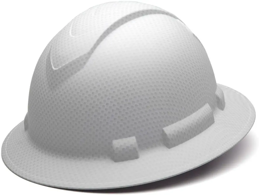 Pyramex Ridgeline Full Brim Hard Hat, 4-Point Ratchet Suspension, Matte Chalk
