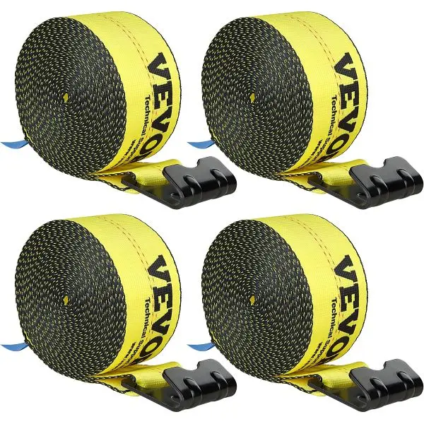 VEVOR Non-Slip Winch Straps, 4" x 30', 6000 lbs Load End Capacity, 18000 lbs Break Durability, Yellow, Pack 4, P...