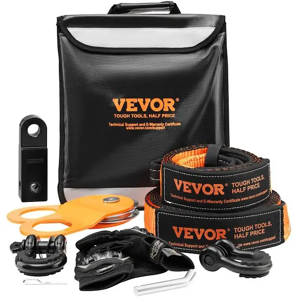 VEVOR Off-Road Heavy Duty Winch Recovery Kit, 3" x 30', Tow Straps & Pulley, JPJYGJB8J000SBO12V0