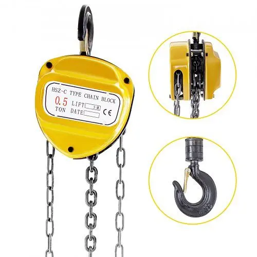 VEVOR Thick Chain Hoist Manual Chain Block 0.5 Ton 2 Hooks Lifting Pulling Construction, SLHL0.5D3M0000001V0