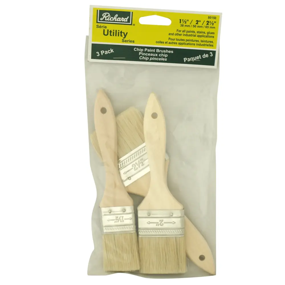 Set 3 Chip Brushes (1 1/2'', 2'', 2 1/2''), Utility Series, White Bristle