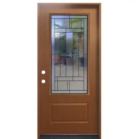 Hometown 36 . x 80 . 3/4 Lite Decorative Glass Stained Airy Brown Prehung Fiberglass Exterior Door Brickmold
