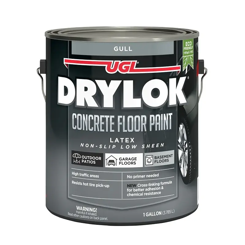 Drylok 43213 Concrete Floor Paint, Rubberized, Flat, Gull, 1 gal, 300 to 400 sq-ft/gal Coverage Area