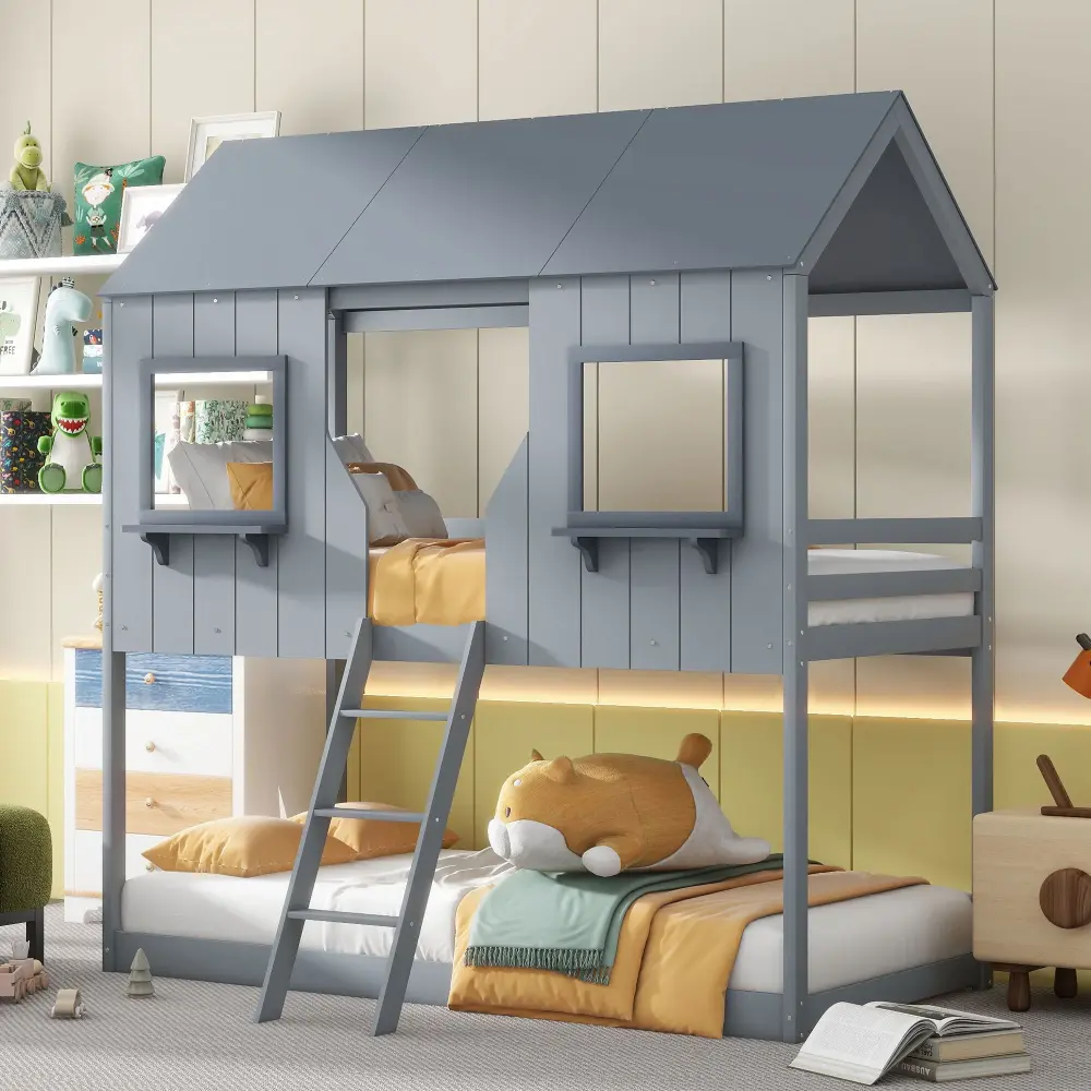 Twin Over Twin Bunk Bed Roof, Window, Guardrail, Ladder
