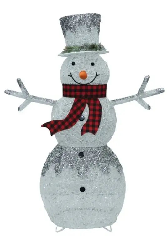 Santas Forest 56920 Pre-Lit Glitter Frosted Snowman, Pearl, LED, Internal Light