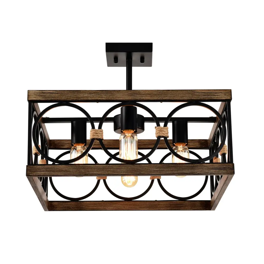 Kitchen Island Lights Ceiling Buoyant Farmhouse Dining Room Light Fixture, Wood And Metal Rectangular Ceiling Light, Ceili...
