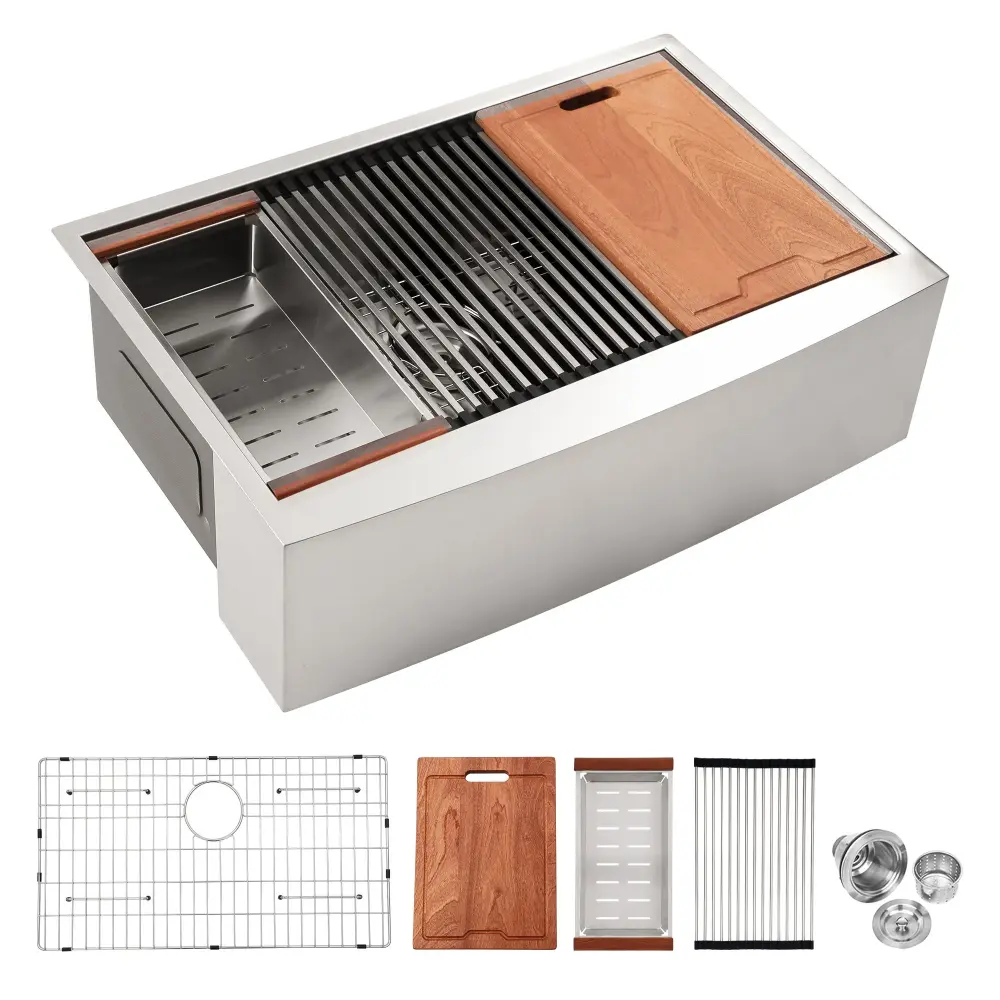 Classic Ceramic Farmhouse Sink Workstation Single Bowl Durable Finish