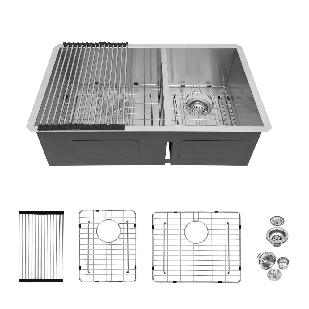 Modern Double Bowl Undermount Kitchen Sink 50 / 50 Design Stainless Steel