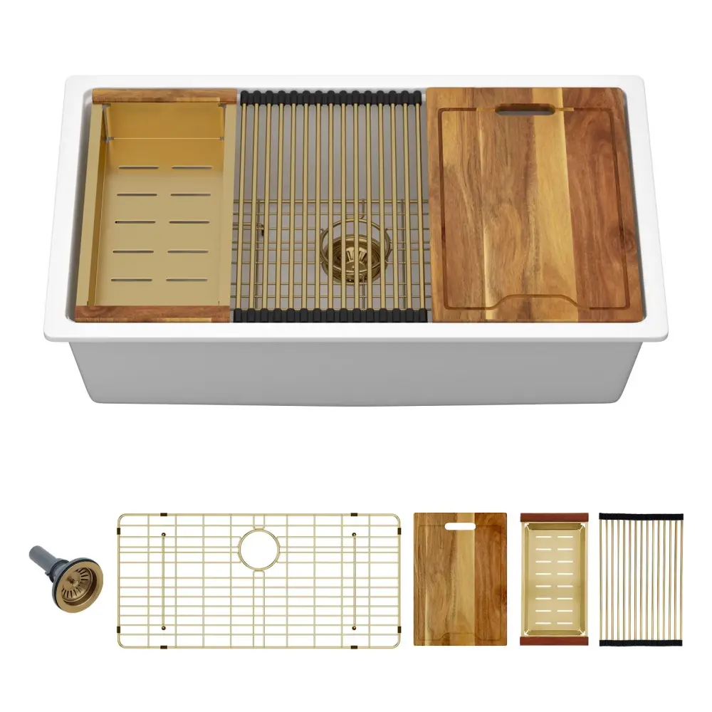 Quartz Composite Kitchen Sink Undermount Design, Durable One-only Bowl Workstation