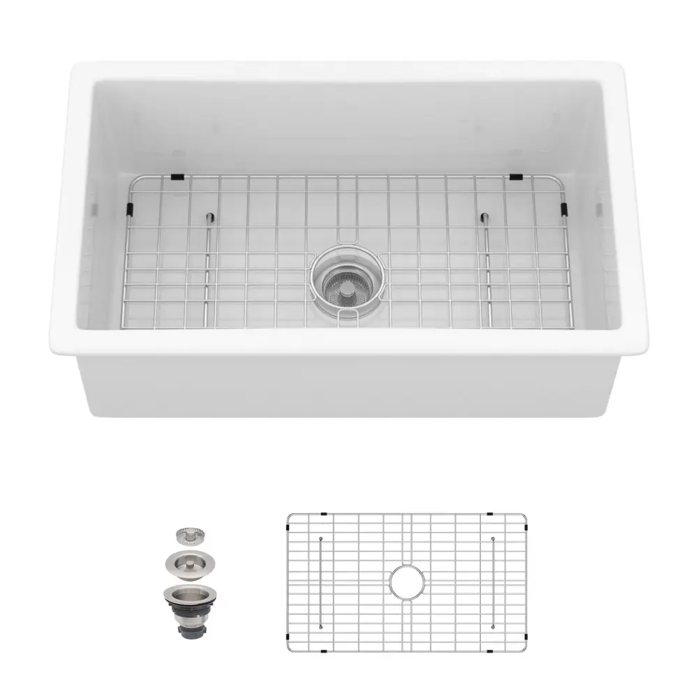 Rectangular Single Bowl Kitchen Sink Dual Mount Installation - Chalk