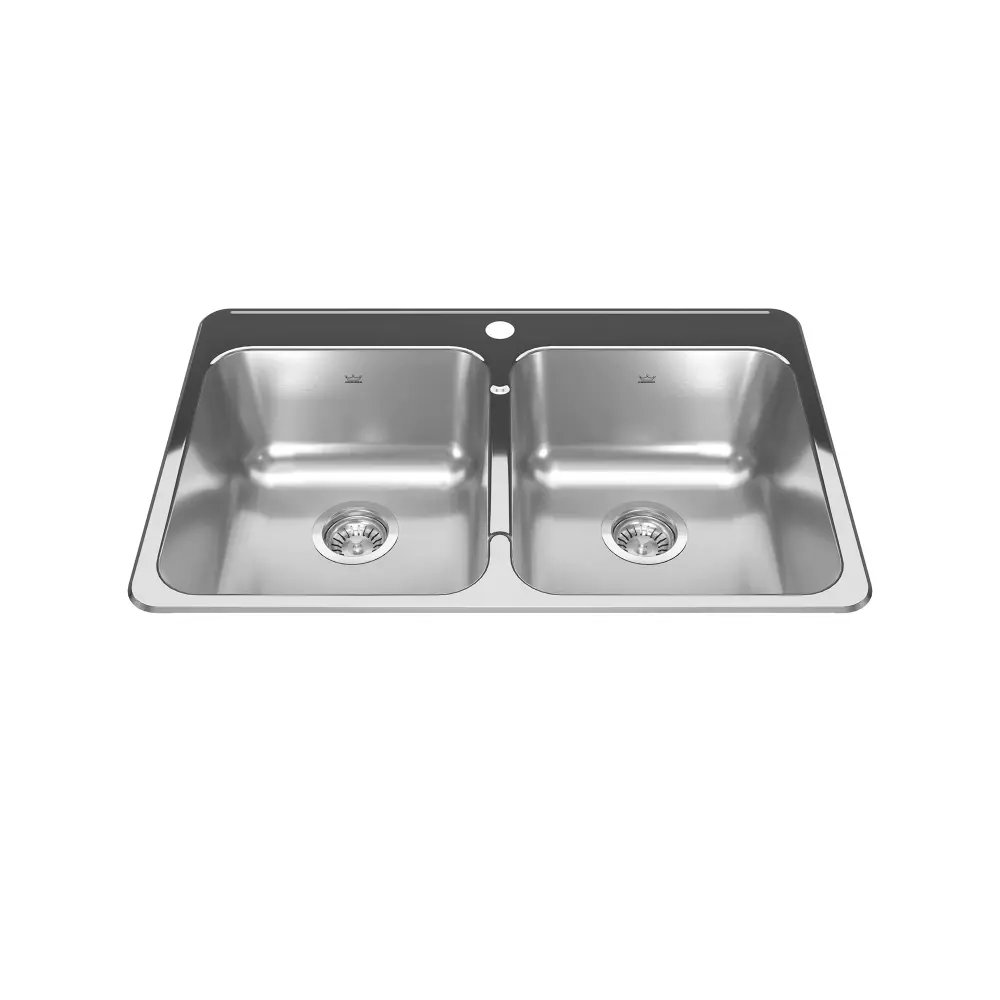Reginox Drop- Stain-resistant Steel Double Bowl Kitchen Sink 3 Holes, 31.25'' x 20.5'' x 7''