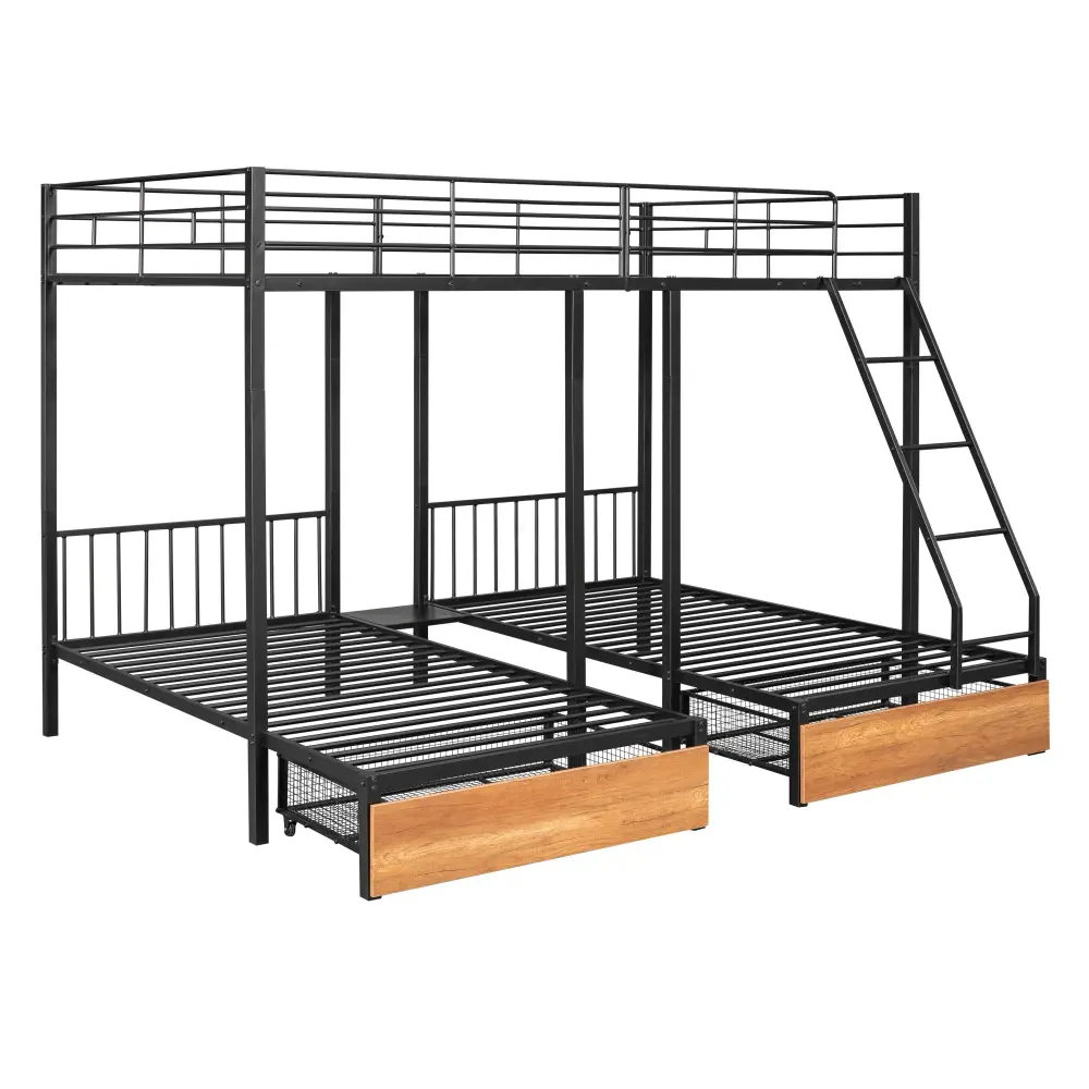 Triple Bunk Bed Drawers And Guardrails