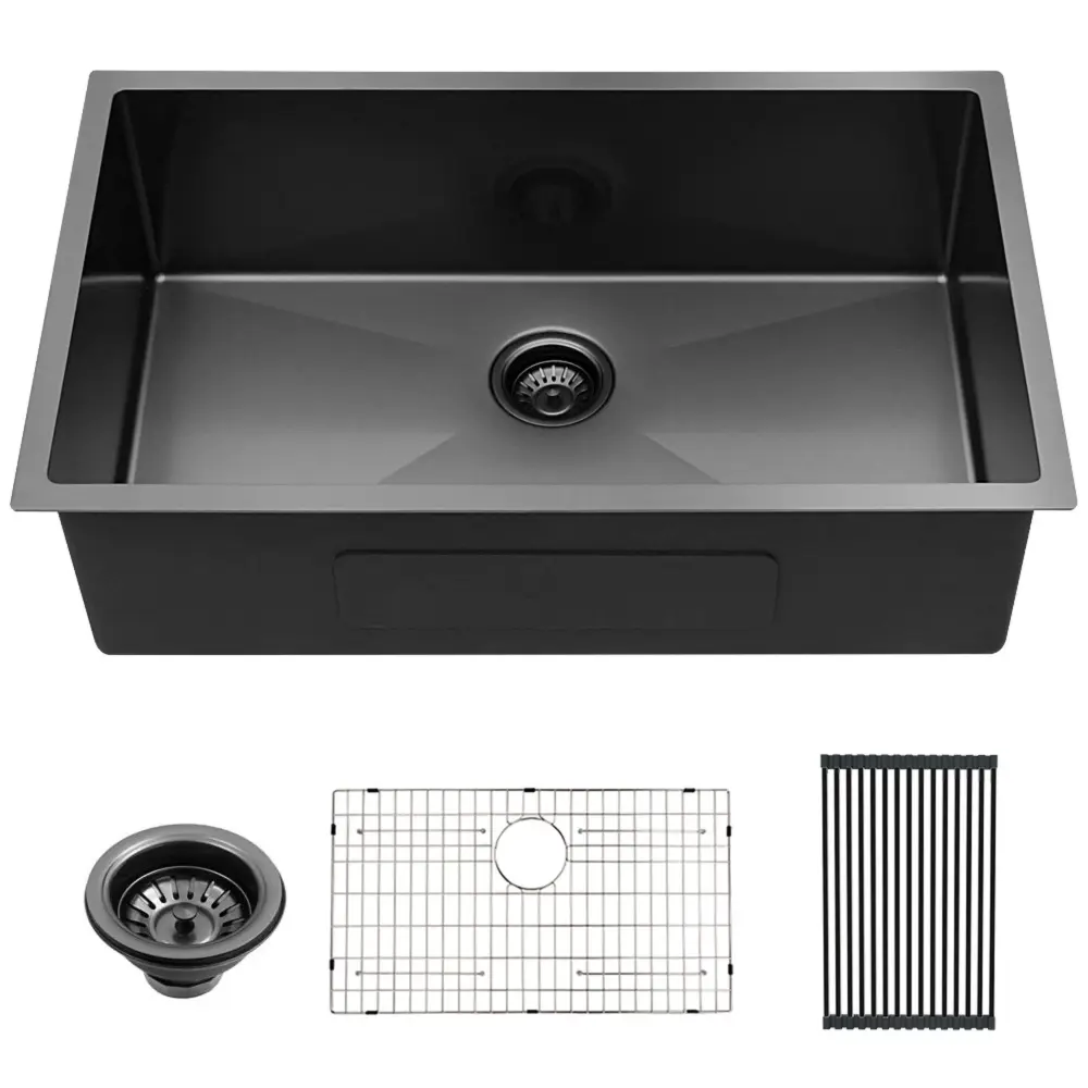 28" Undermount Kitchen Sink 16 Gauge 10" Deep Sole Bowl - Gunmetal Black