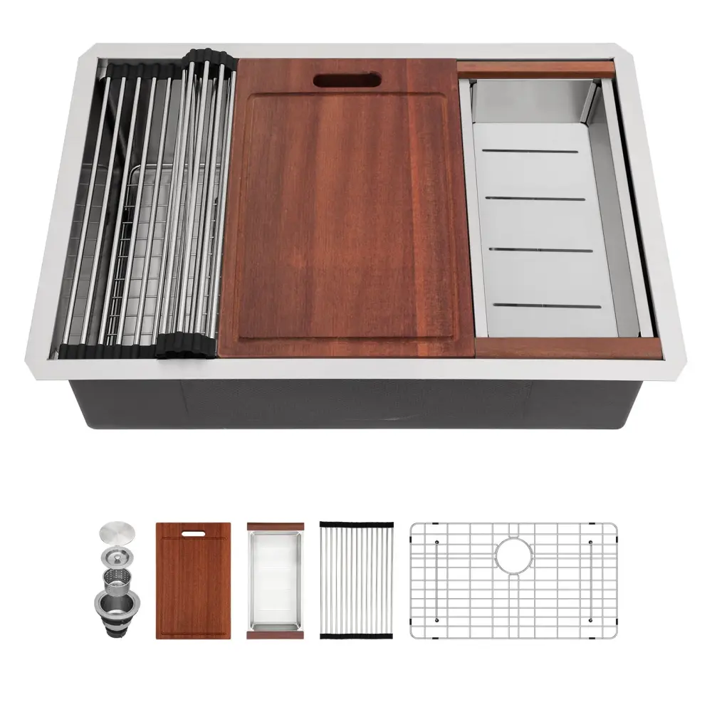 Undermount Workstation Kitchen Sink Stain-resistant Steel Single Bowl