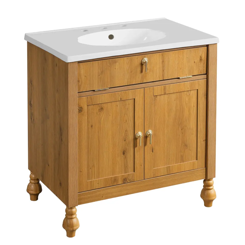 Bathroom Vanity Seashell Resin Sink, Flip Up Storage, Soft Close Doors - Espresso
