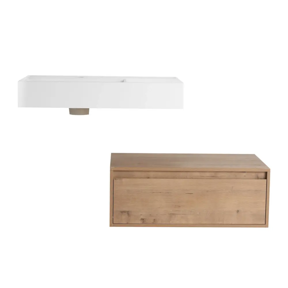 High Arc Modern Wall Mounted Bathroom Vanity Resin Sink And Plush Close Drawer Imitative - Imitative Oak