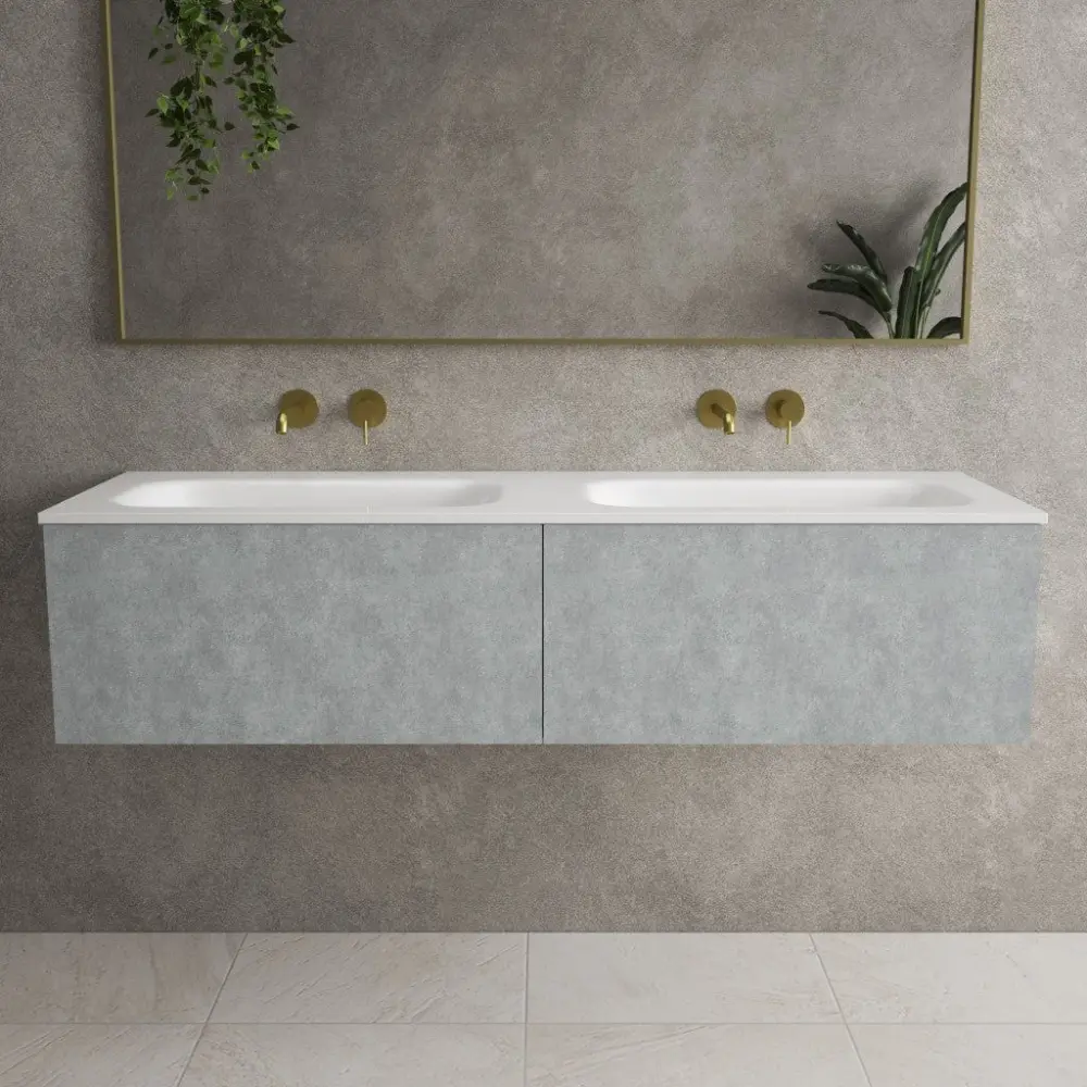 Raffinata Two Drawer Vanity Unit Beyondstone Duplicate Basin - Light Concrete 1400mm