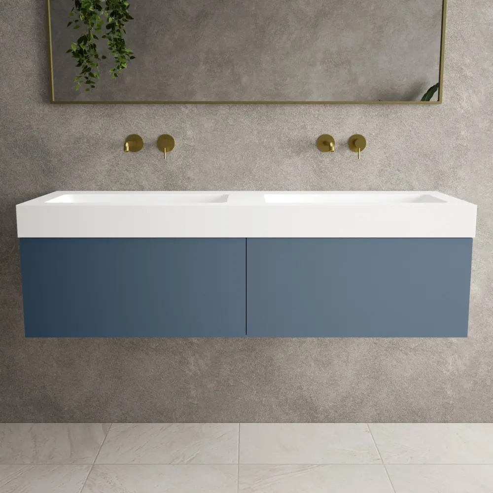 Raffinata Two Drawer Vanity Unit Beyondstone BLOC Twofold Basin - Matt Navy 1400mm